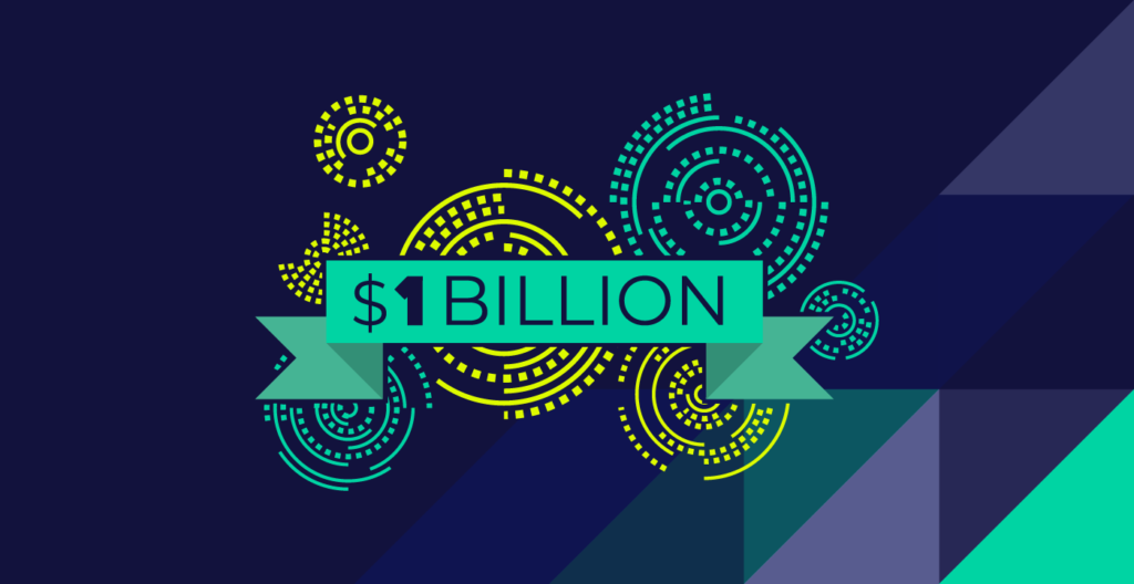 $1 Billion badge with multicolor background