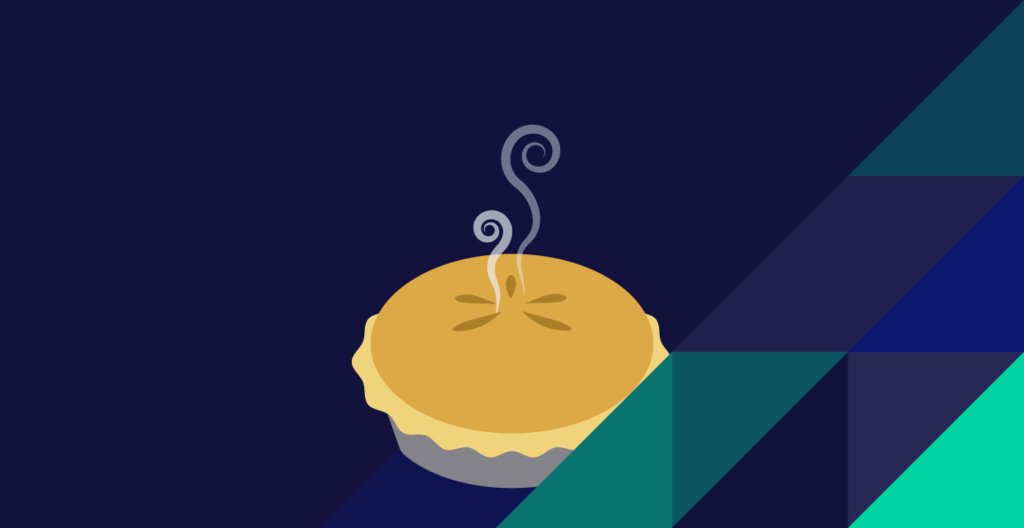 M1 baked pie on blue and multicolor background