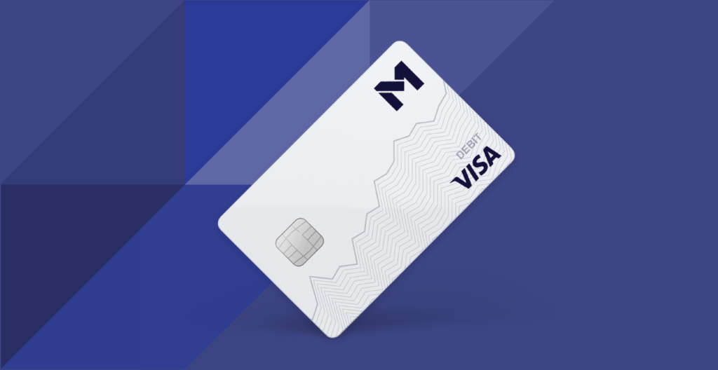 White M1 debit card over blue background