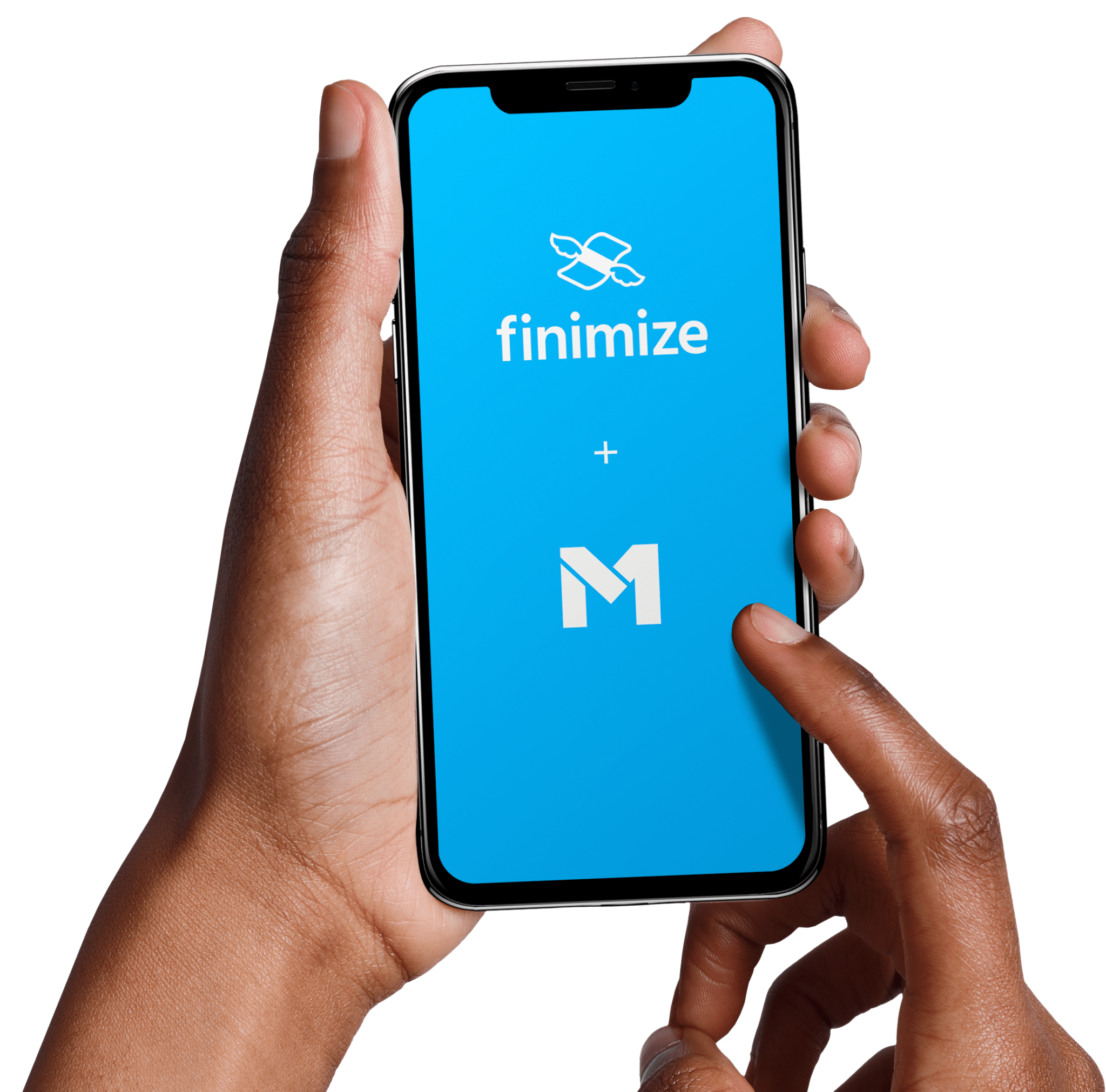 Phone displaying finimize logo and M1 Finance logo