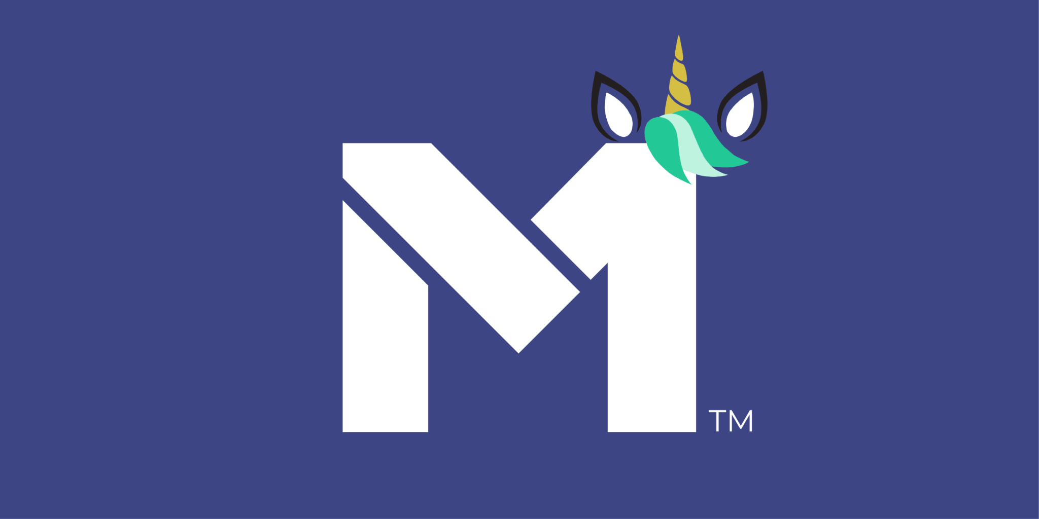 Image of the M1 logo with a unicorn sticker on the top right