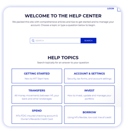 Screenshot of the new M1 Finance Help Center